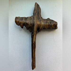 Vintage Cross Rustic Wooden Religious Decor Brown Wall Art Handmade